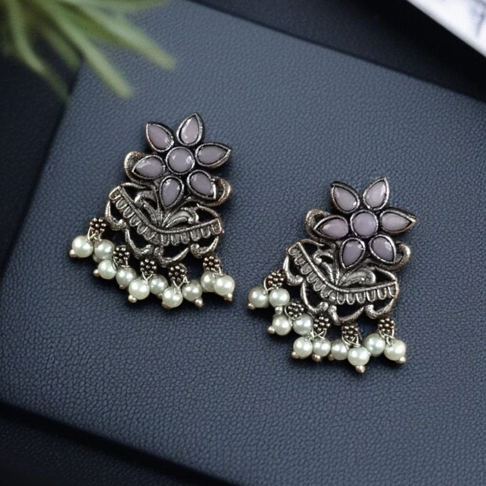 Maharani Jewels Oxidised Plated Pota Stone And Pearl Dangler Earrings
