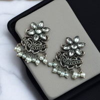 Maharani Jewels Oxidised Plated Pota Stone And Pearl Dangler Earrings