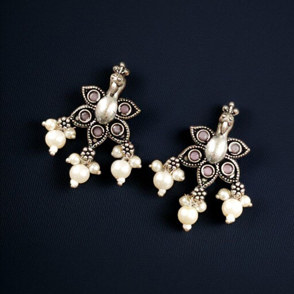 Maharani Jewels Oxidised Plated Pota Stone And Pearl Dangler Earrings