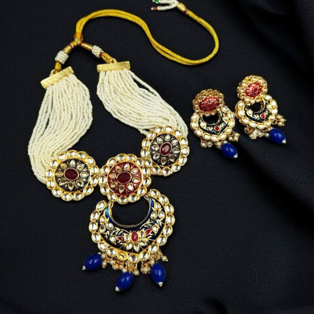 Maharani Jewels Gold Plated Kundan Stone Pearl And Meenakari Choker Necklace Set