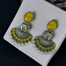 Maharani Jewels Oxidised Plated with Radiant Pota Stones and Elegant Pearls Dangler Earrings