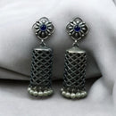 Maharani Jewels Ethnic Oxidized Plated Pota Stone And Pearl Jhumki Earrings