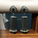 Maharani Jewels Ethnic Oxidized Plated Pota Stone And Pearl Jhumki Earrings