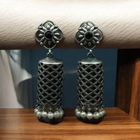 Maharani Jewels Ethnic Oxidized Plated Pota Stone And Pearl Jhumki Earrings
