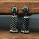 Maharani Jewels Ethnic Oxidized Plated Pota Stone And Pearl Jhumki Earrings
