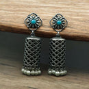 Maharani Jewels Ethnic Oxidized Plated Pota Stone And Pearl Jhumki Earrings