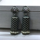 Maharani Jewels Ethnic Oxidized Plated Pota Stone And Pearl Jhumki Earrings