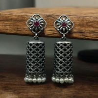 Maharani Jewels Ethnic Oxidized Plated Pota Stone And Pearl Jhumki Earrings