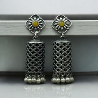 Maharani Jewels Ethnic Oxidized Plated Pota Stone And Pearl Jhumki Earrings