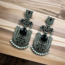Maharani Jewels Ethnic Oxidized Plated Pota Stone And Pearl Jhumki Earrings