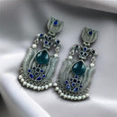 Maharani Jewels Ethnic Oxidized Plated Pota Stone And Pearl Jhumki Earrings