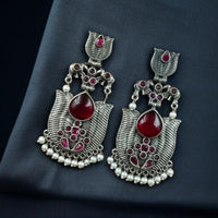 Maharani Jewels Ethnic Oxidized Plated Pota Stone And Pearl Jhumki Earrings