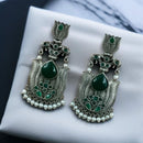 Maharani Jewels Ethnic Oxidized Plated Pota Stone And Pearl Jhumki Earrings