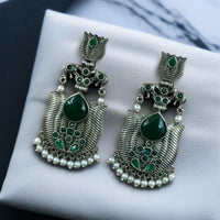 Maharani Jewels Ethnic Oxidized Plated Pota Stone And Pearl Jhumki Earrings
