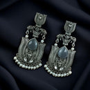 Maharani Jewels Ethnic Oxidized Plated Pota Stone And Pearl Jhumki Earrings