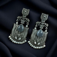 Maharani Jewels Ethnic Oxidized Plated Pota Stone And Pearl Jhumki Earrings
