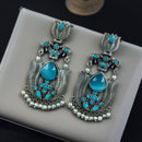 Maharani Jewels Ethnic Oxidized Plated Pota Stone And Pearl Jhumki Earrings