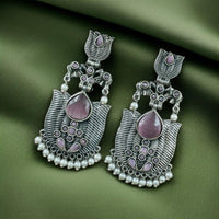 Maharani Jewels Ethnic Oxidized Plated Pota Stone And Pearl Jhumki Earrings