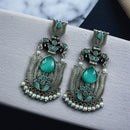 Maharani Jewels Ethnic Oxidized Plated Pota Stone And Pearl Jhumki Earrings