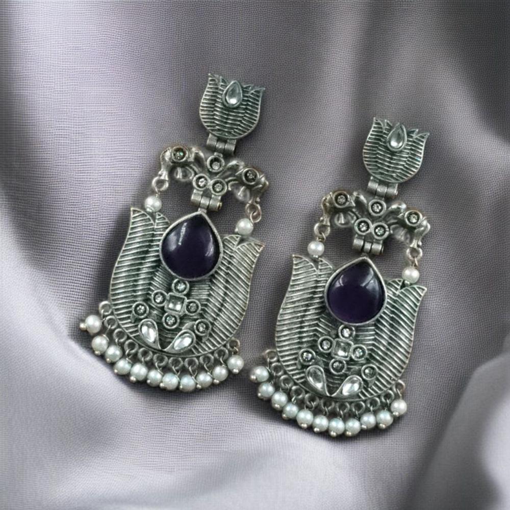 Maharani Jewels Ethnic Oxidized Plated Pota Stone And Pearl Jhumki Earrings