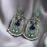 Maharani Jewels Ethnic Oxidized Plated Pota Stone And Pearl Jhumki Earrings