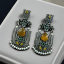 Maharani Jewels Ethnic Oxidized Plated Pota Stone And Pearl Jhumki Earrings