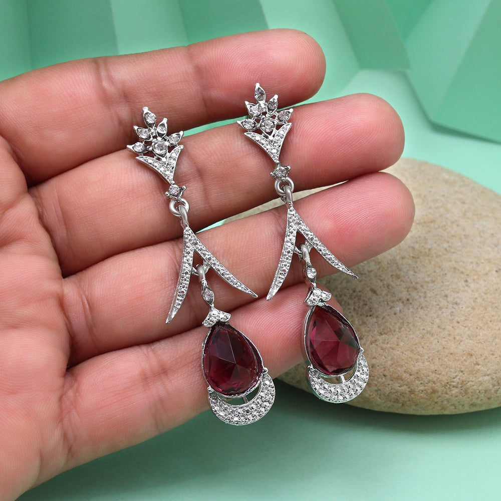 Maharani Jewels Silver Plated Austrian Stone Dangler Earrings