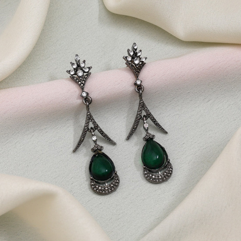Maharani Jewels Black Polish Austrian Stone Dangler Earrings