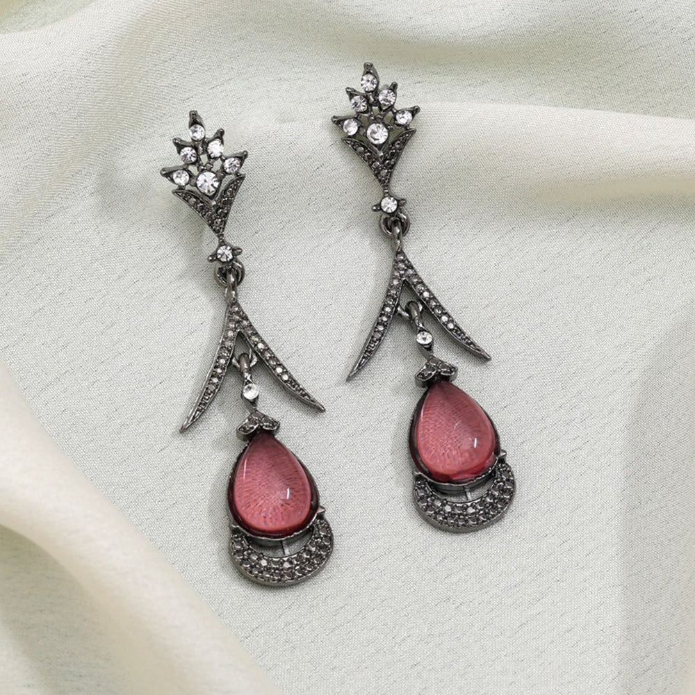 Maharani Jewels Black Polish Austrian Stone Dangler Earrings