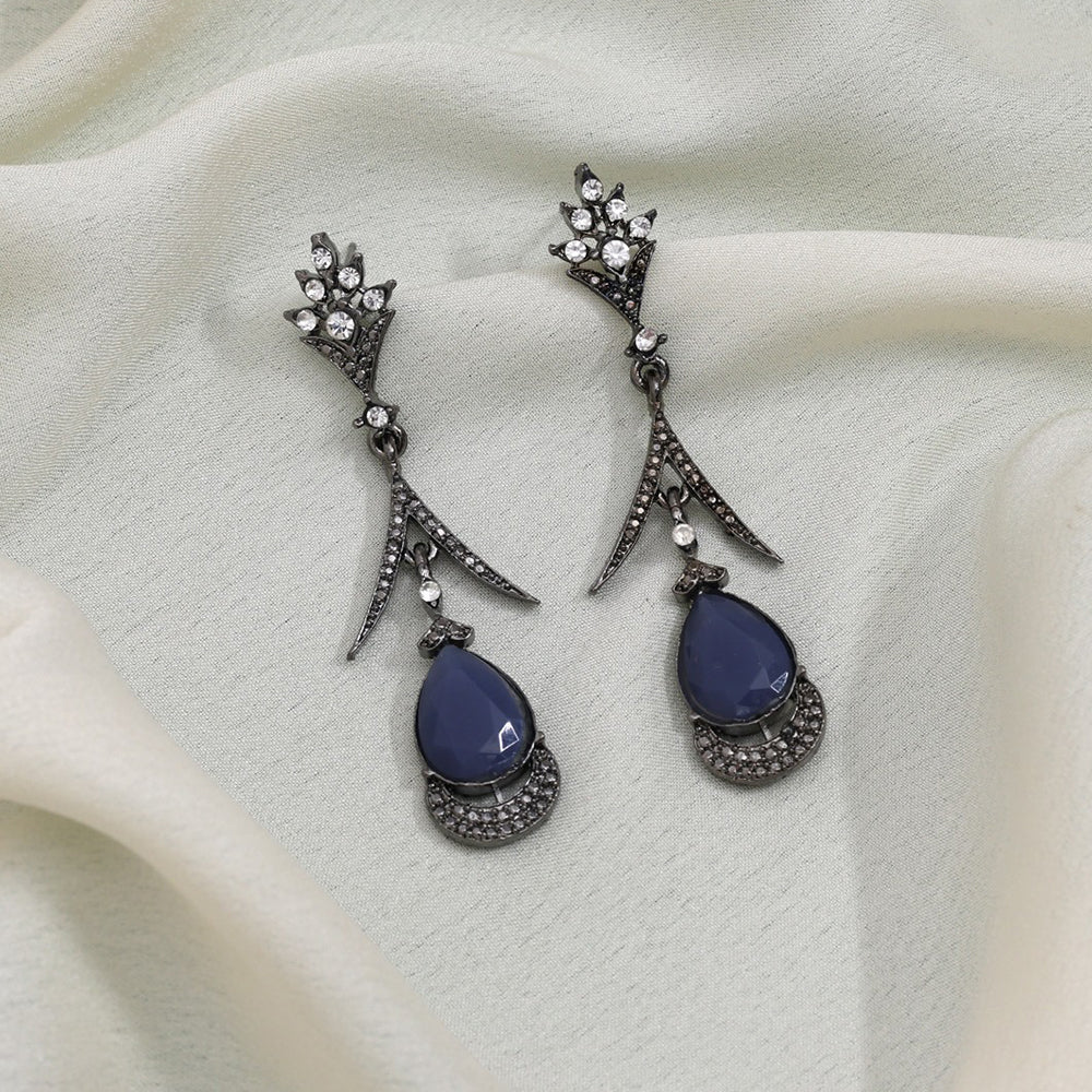 Maharani Jewels Black Polish Austrian Stone Dangler Earrings