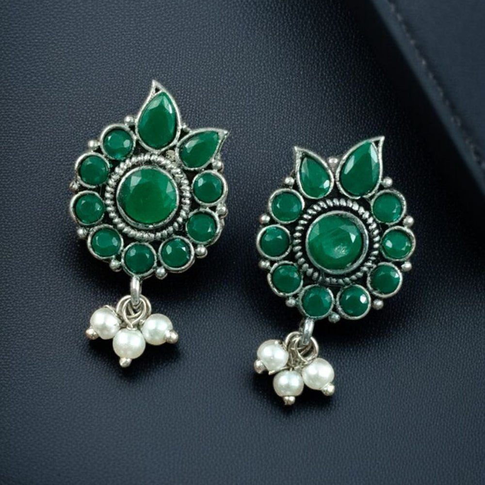 Maharani Oxidised Plated Pota Stone And Pearls Dangler Earrings