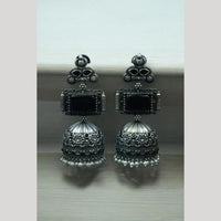 Maharani Jewels Oxidized Plated Pota Stone And Pearl Jhumki Earrings