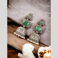 Maharani Jewels Oxidized Plated Pota Stone And Pearl Jhumki Earrings