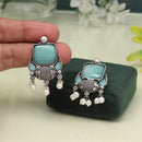 Maharani Jewels Oxidized Plated Pota Stone And Pearl Dangler Earrings (Assorted Color)