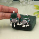 Maharani Jewels Oxidized Plated Pota Stone And Pearl Dangler Earrings (Assorted Color)