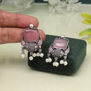 Maharani Jewels Oxidized Plated Pota Stone And Pearl Dangler Earrings (Assorted Color)