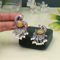 Maharani Jewels Oxidized Plated Pota Stone And Pearl Dangler Earrings (Assorted Color)