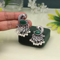 Maharani Jewels Oxidized Plated Pota Stone And Pearl Dangler Earrings (Assorted Color)