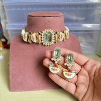 Maharani Jewels Gold Plated Crystal And Pota Stone Choker Neckalce Set