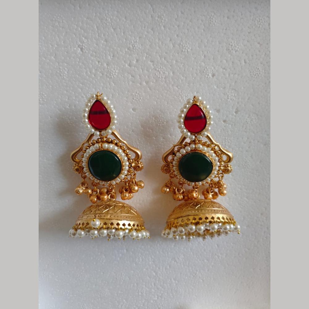 Maharani Jewels Gold Plated Pota Stone And Pearl Jhumki Earrings