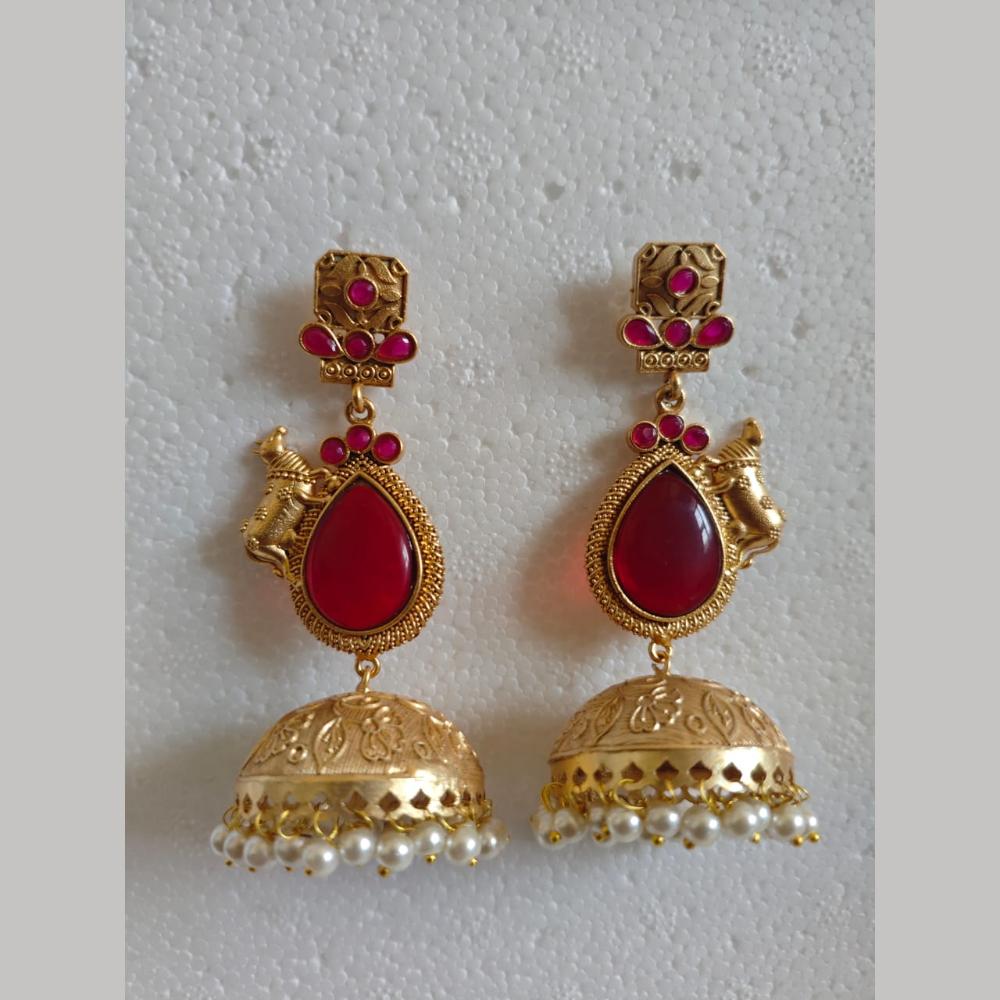 Maharani Jewels Gold Plated Pota Stone And Pearl Jhumki Earrings