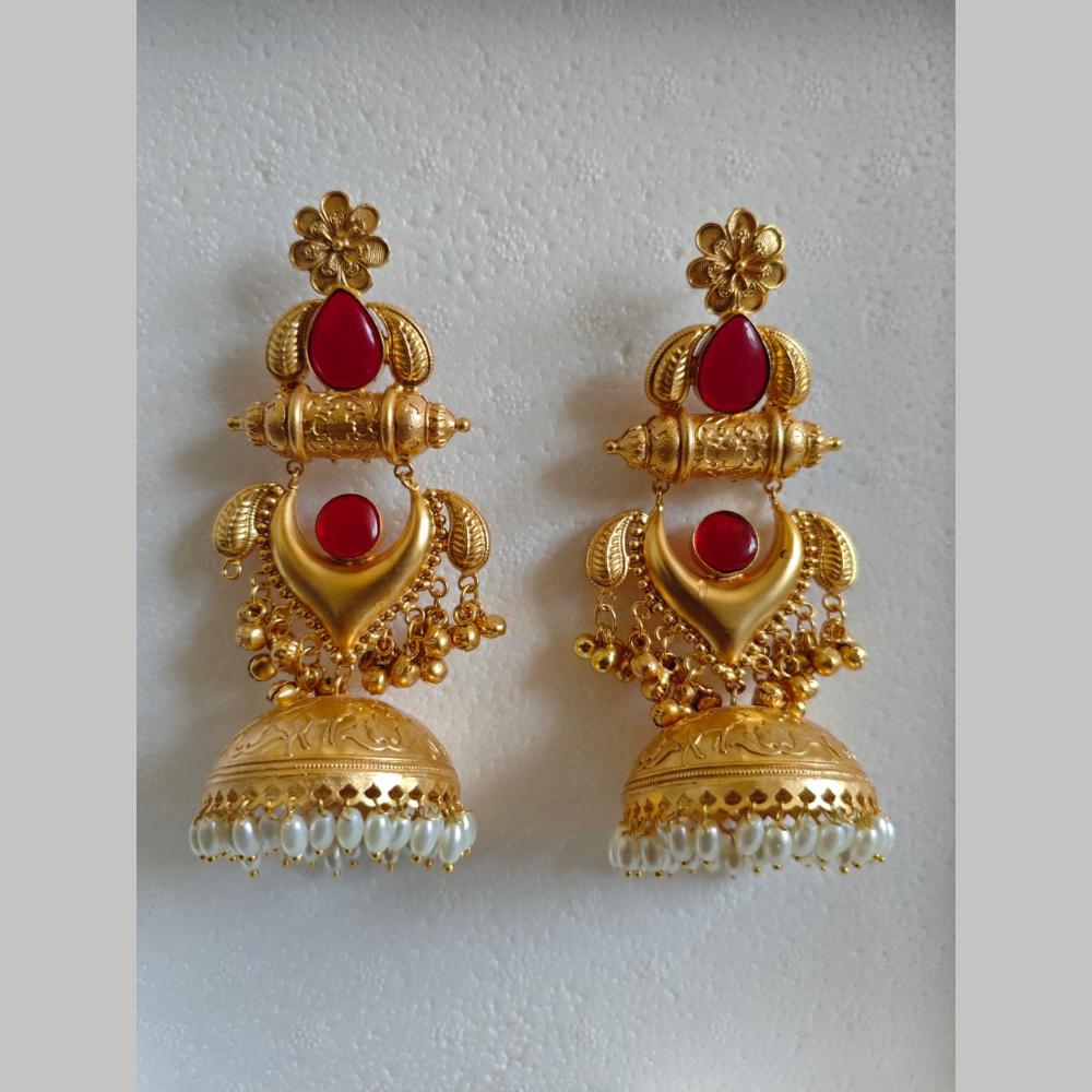 Maharani Jewels Gold Plated Pota Stone And Pearl Jhumki Earrings