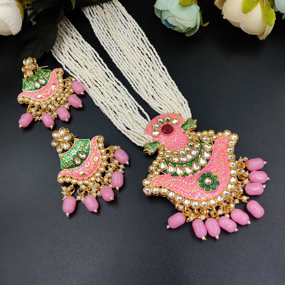 Maharani Jewels Gold Plated Kundan And Beads Meenakari Long Necklace Set