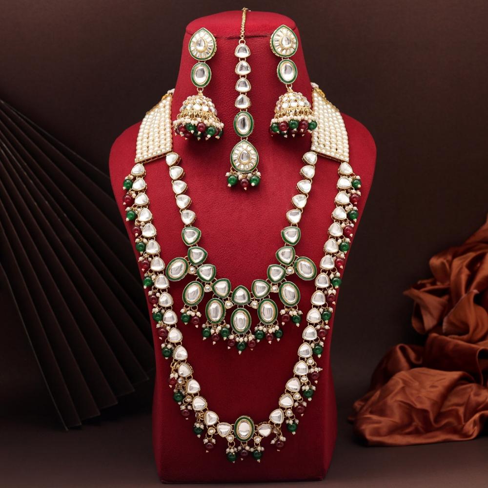 Maharani Jewels Gold Plated Kundan Pearl And Beads Long Necklace Set