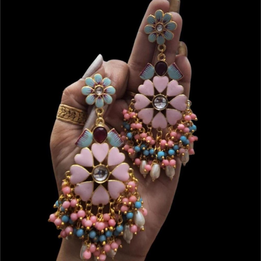 Maharani Jewels Gold Plated Meenakari And Beads Dangler Earrings
