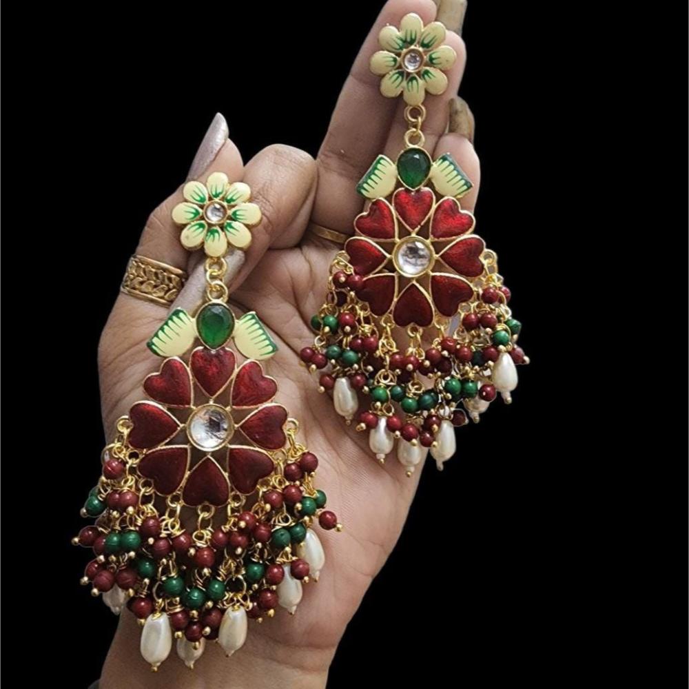 Maharani Jewels Gold Plated Meenakari And Beads Dangler Earrings