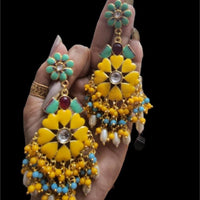 Maharani Jewels Gold Plated Meenakari And Beads Dangler Earrings