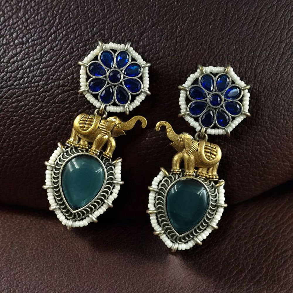 Maharani Jewels 2 Tone Plated Pota And Pearl Dangler Earrings