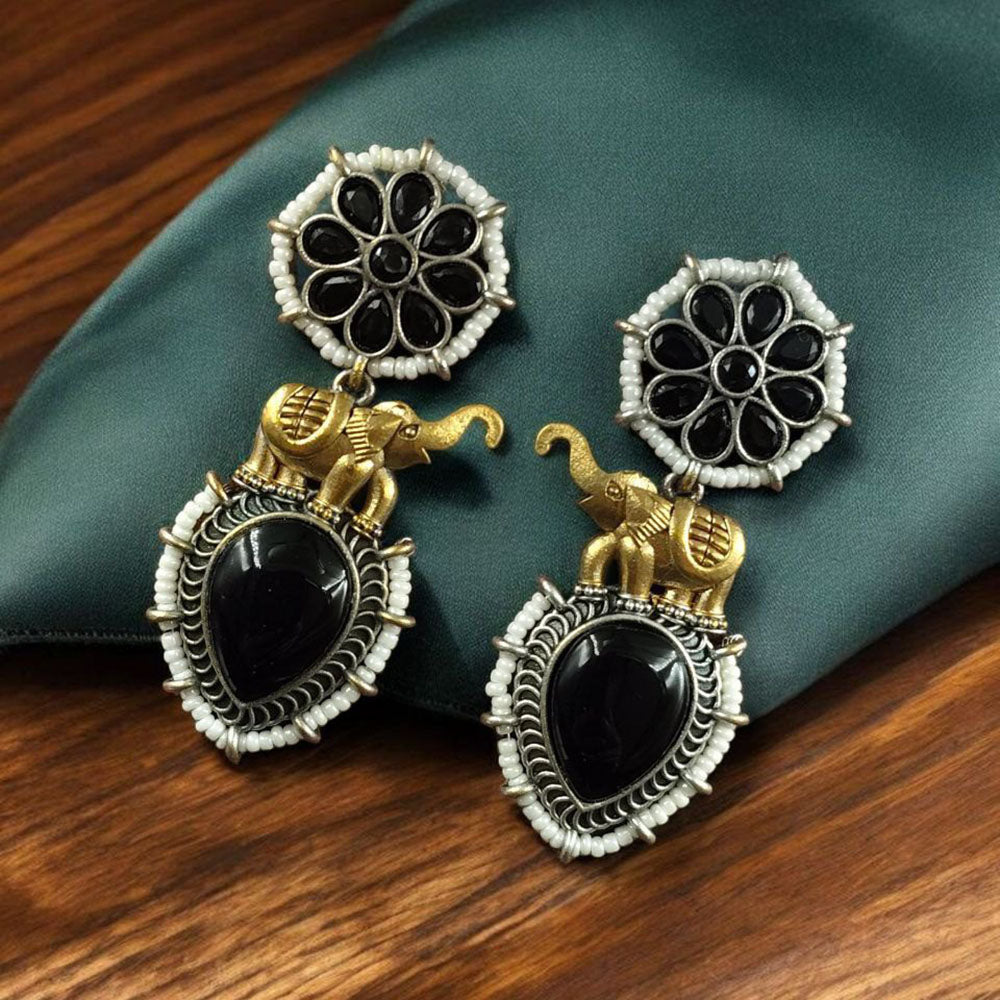 Maharani Jewels 2 Tone Plated Pota And Pearl Dangler Earrings