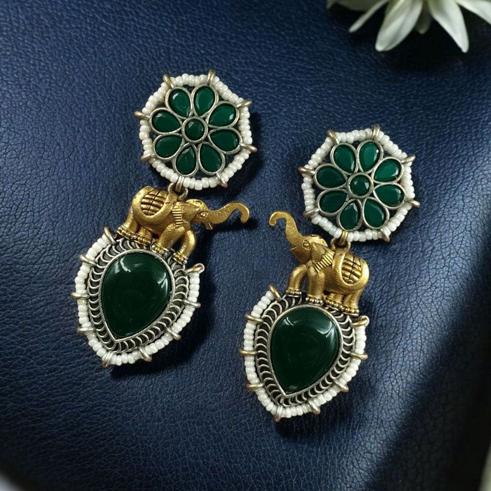 Maharani Jewels 2 Tone Plated Pota And Pearl Dangler Earrings
